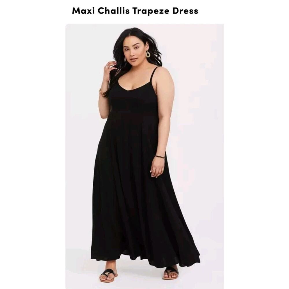 TORRID GOTH BOHO BLACK MAXI CHALLIS TRAPEZE DRESS SLEEVELESS 2 2X XXL 18 20 - Picture 3 of 10